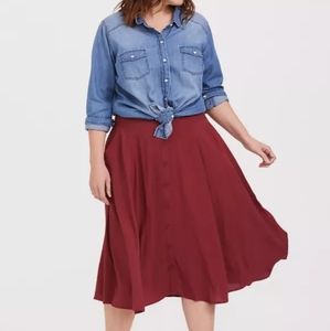 Torrid Size 0 Burgundy A Line Skirt